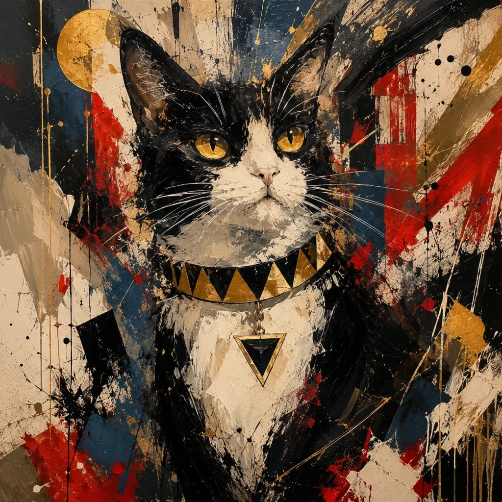 抽象表現主義風の猫イラスト｜Pulse AI Prompt Sample