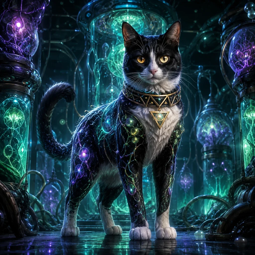 バイオパンク風の猫イラスト｜Pulse AI Prompt Sample