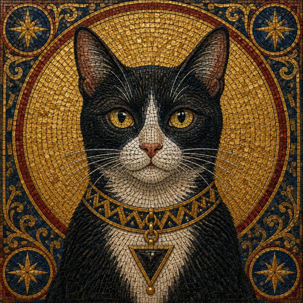 ビザンチン・モザイク風の猫イラスト｜Pulse AI Prompt Sample
