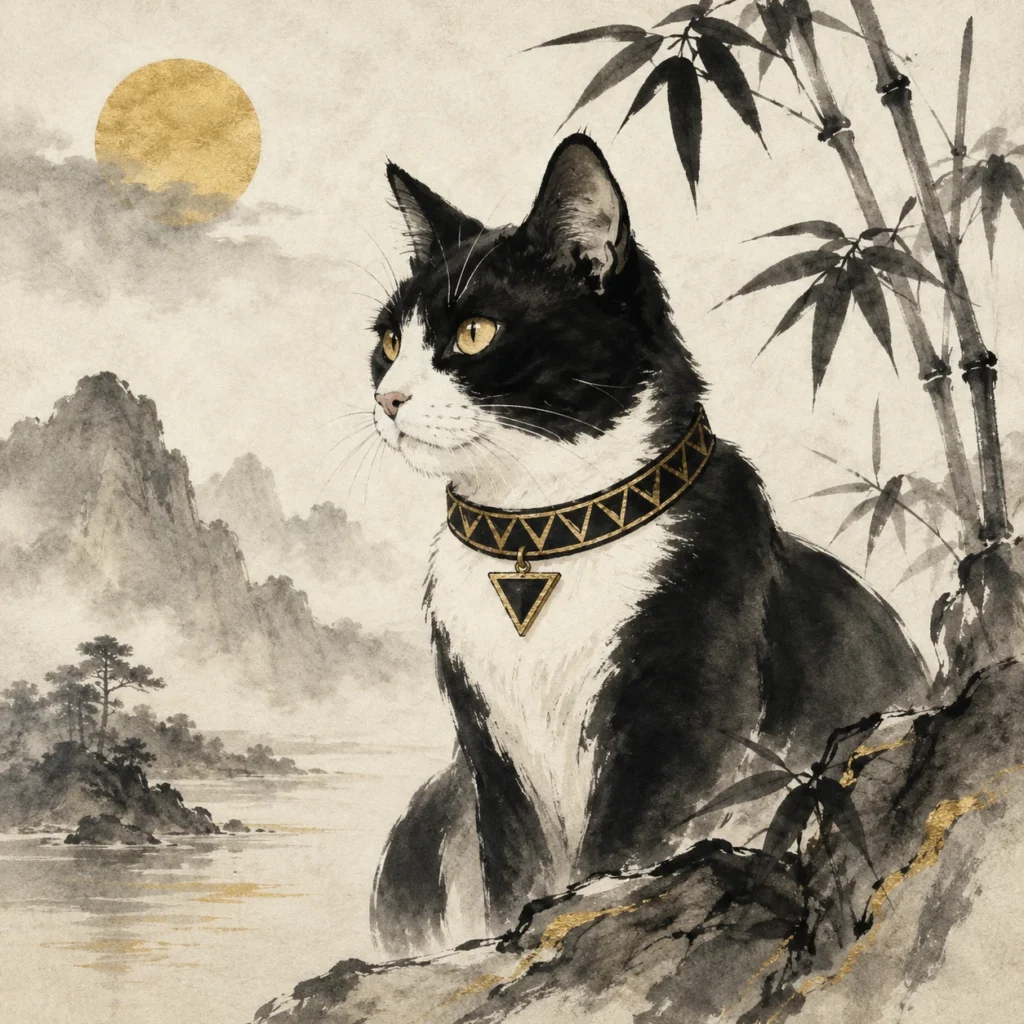 中国水墨画風の猫イラスト｜Pulse AI Prompt Sample