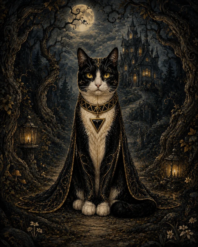 ダークメルヘン風の猫イラスト｜Pulse AI Prompt Sample
