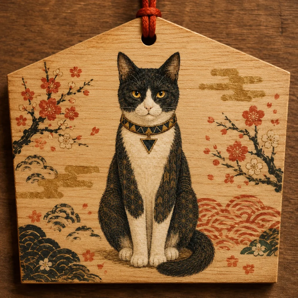 絵馬風の猫イラスト｜Pulse AI Prompt Sample