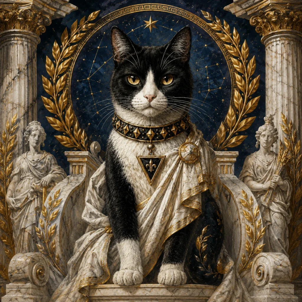 ギリシャ神話・古代ローマ風の猫イラスト｜Pulse AI Prompt Sample