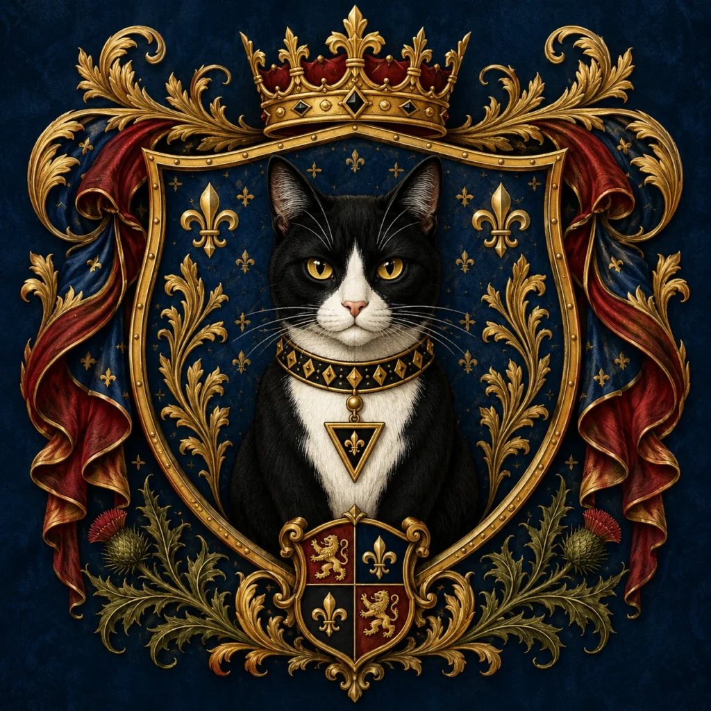 紋章・ヘラルドリー風の猫イラスト｜Pulse AI Prompt Sample