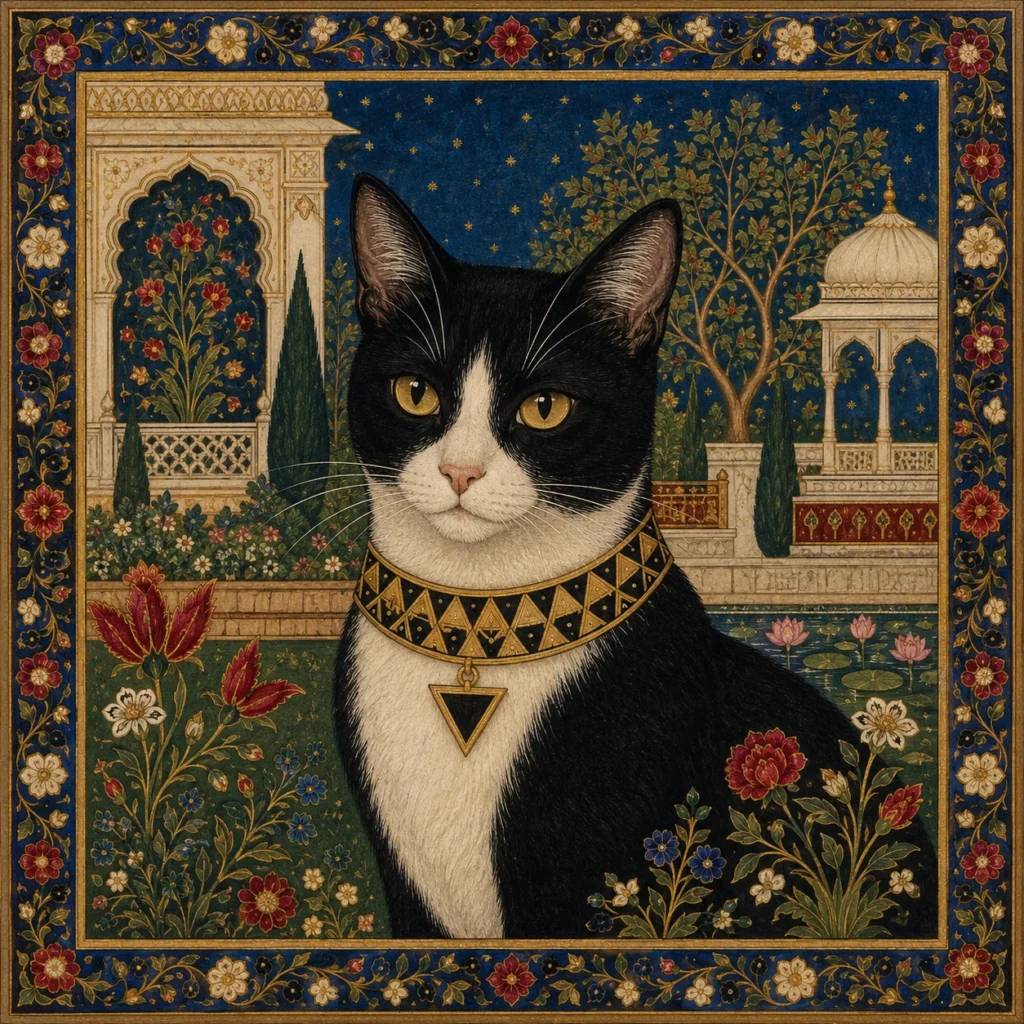 インド細密画風の猫イラスト｜Pulse AI Prompt Sample