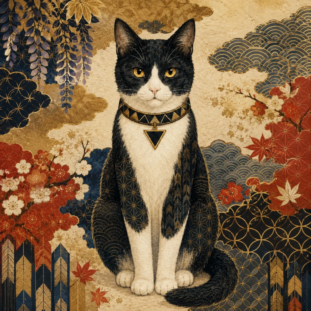 着物・和柄模様風の猫イラスト｜Pulse AI Prompt Sample