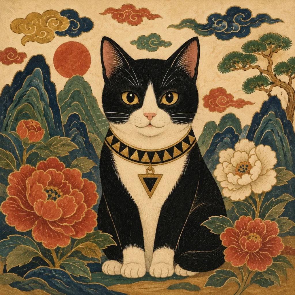 韓国民画風の猫イラスト｜Pulse AI Prompt Sample