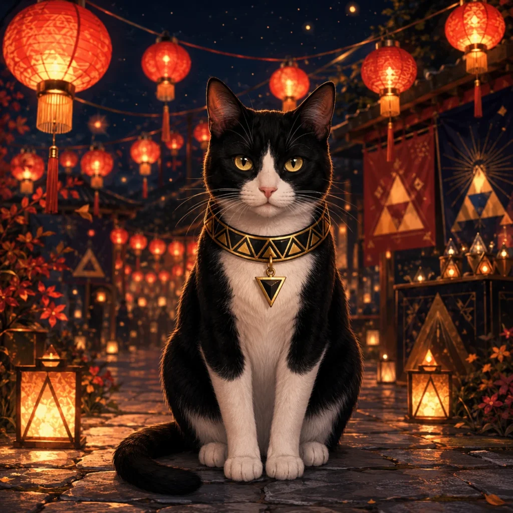 提灯・祭り風の猫イラスト｜Pulse AI Prompt Sample