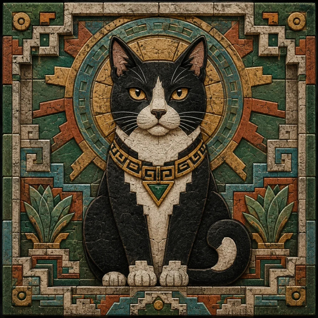 マヤ・アステカ文明風の猫イラスト｜Pulse AI Prompt Sample
