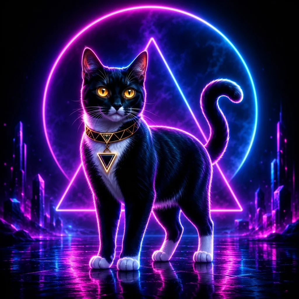 ネオン系グロー効果の猫イラスト｜Pulse AI Prompt Sample