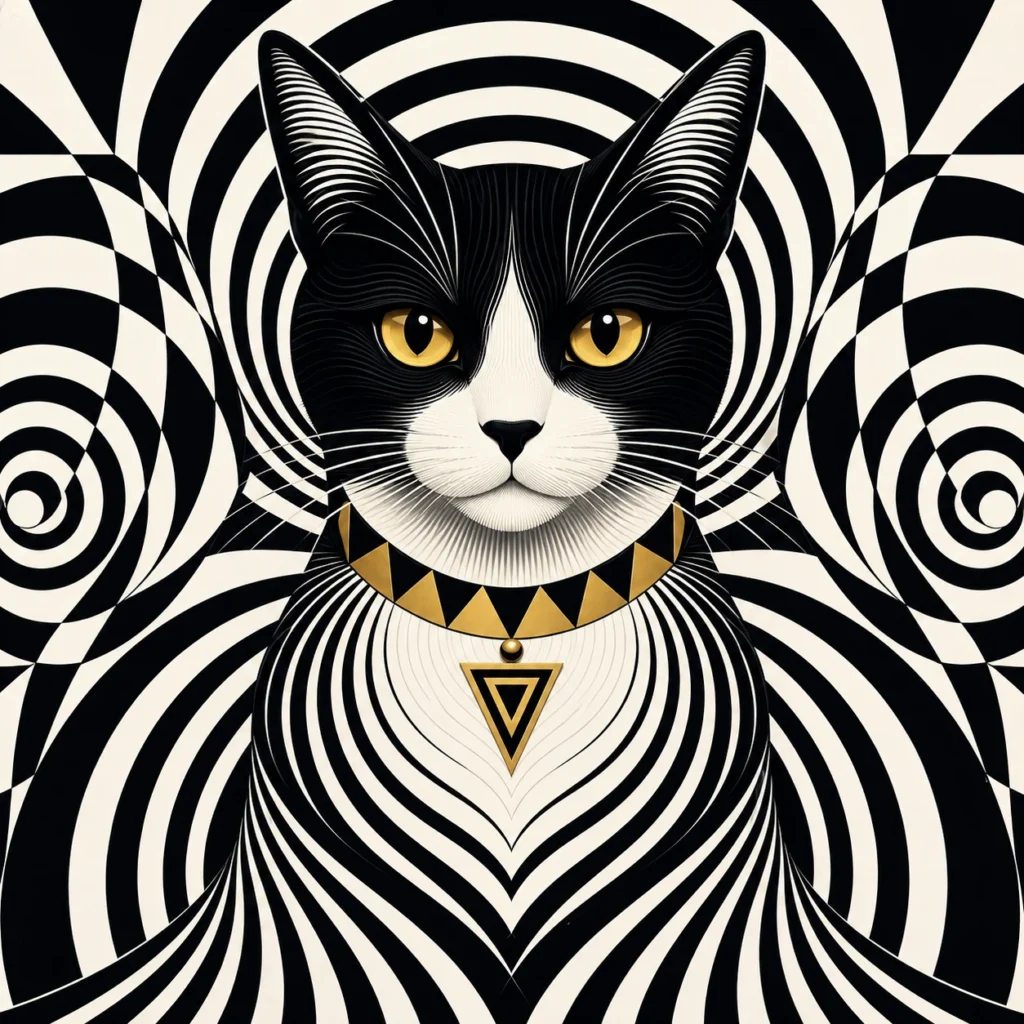 オプアート風の猫イラスト｜Pulse AI Prompt Sample
