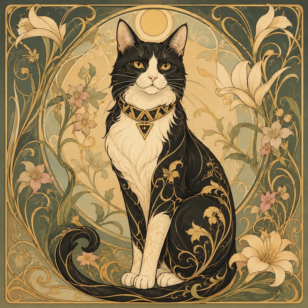 アールヌーヴォー風の猫イラスト｜Pulse AI Prompt Sample
