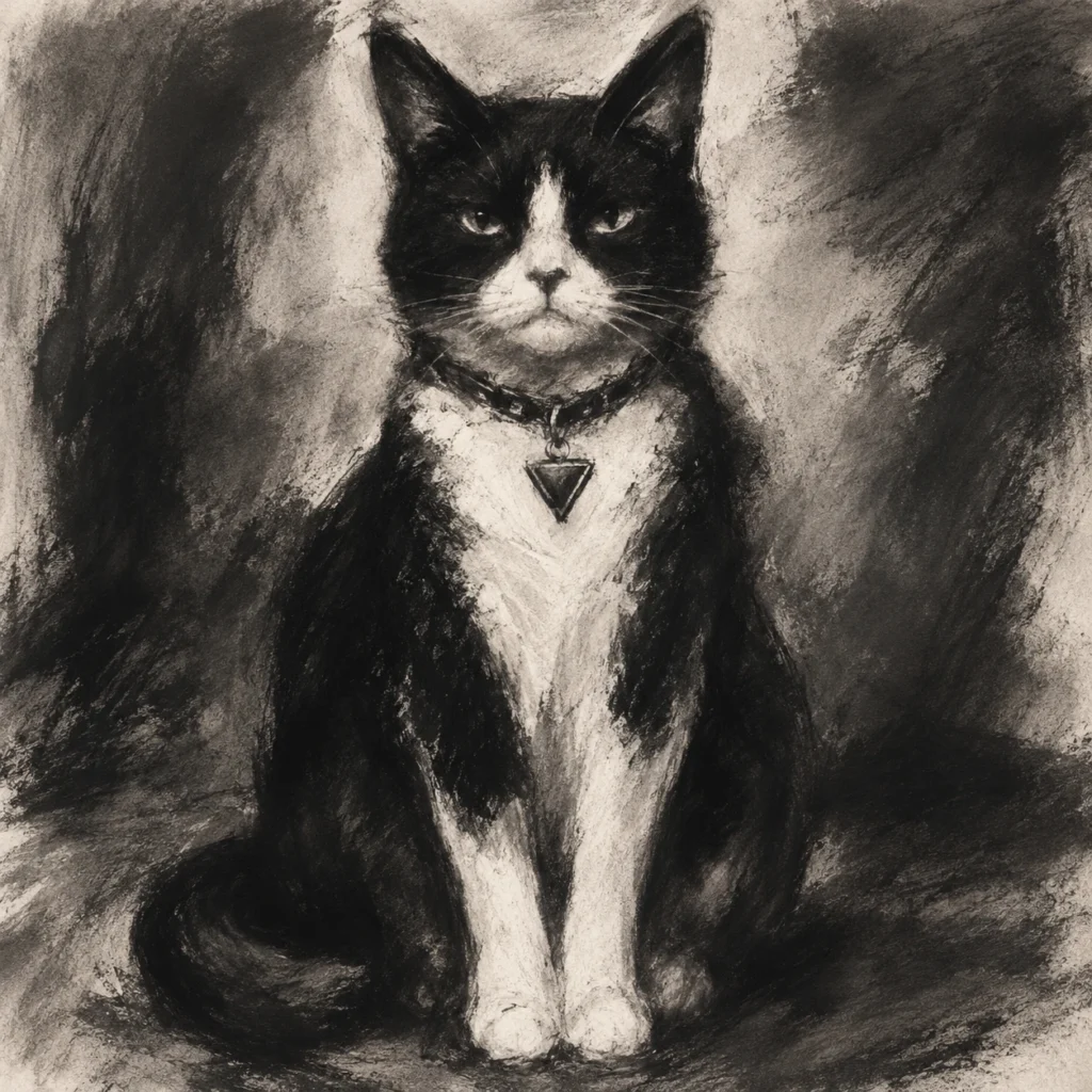 木炭画風の猫イラスト｜Pulse AI Prompt Sample