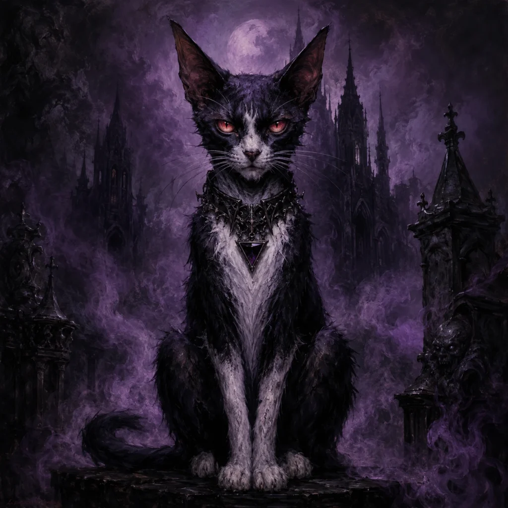 ゴシックホラー風の猫イラスト｜Pulse AI Prompt Sample