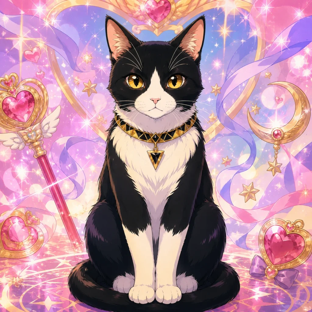 90年代魔法少女風の猫イラスト｜Pulse AI Prompt Sample