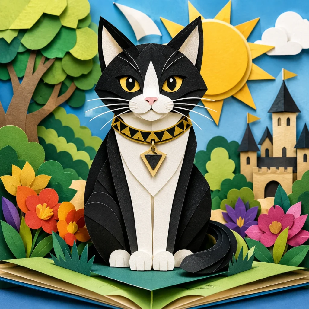 しかけ絵本風の猫イラスト｜Pulse AI Prompt Sample