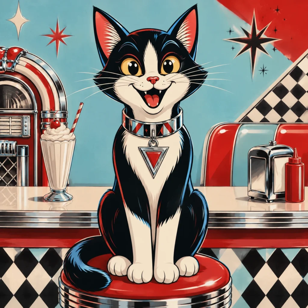 レトロ50s風の猫イラスト｜Pulse AI Prompt Sample