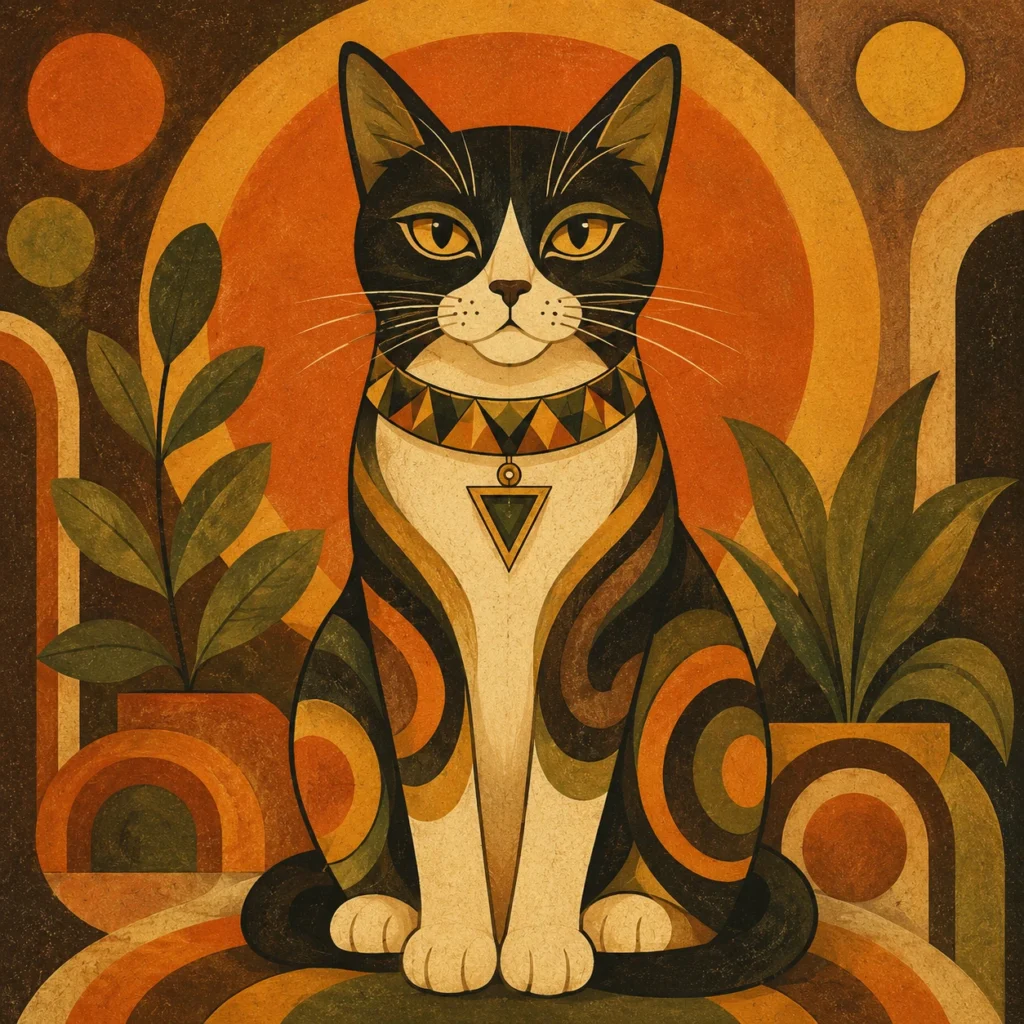 レトロ70s風の猫イラスト｜Pulse AI Prompt Sample