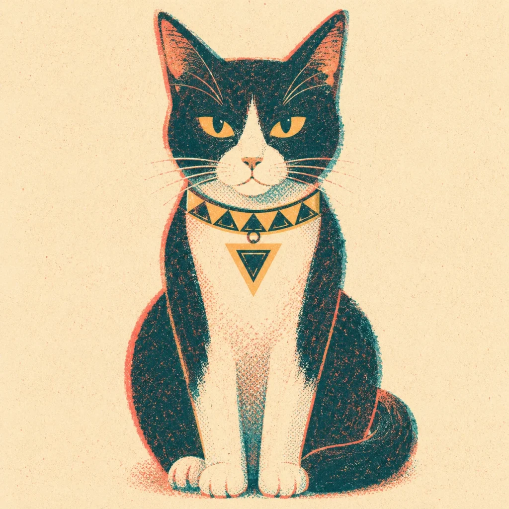 リソグラフ風の猫イラスト｜Pulse AI Prompt Sample
