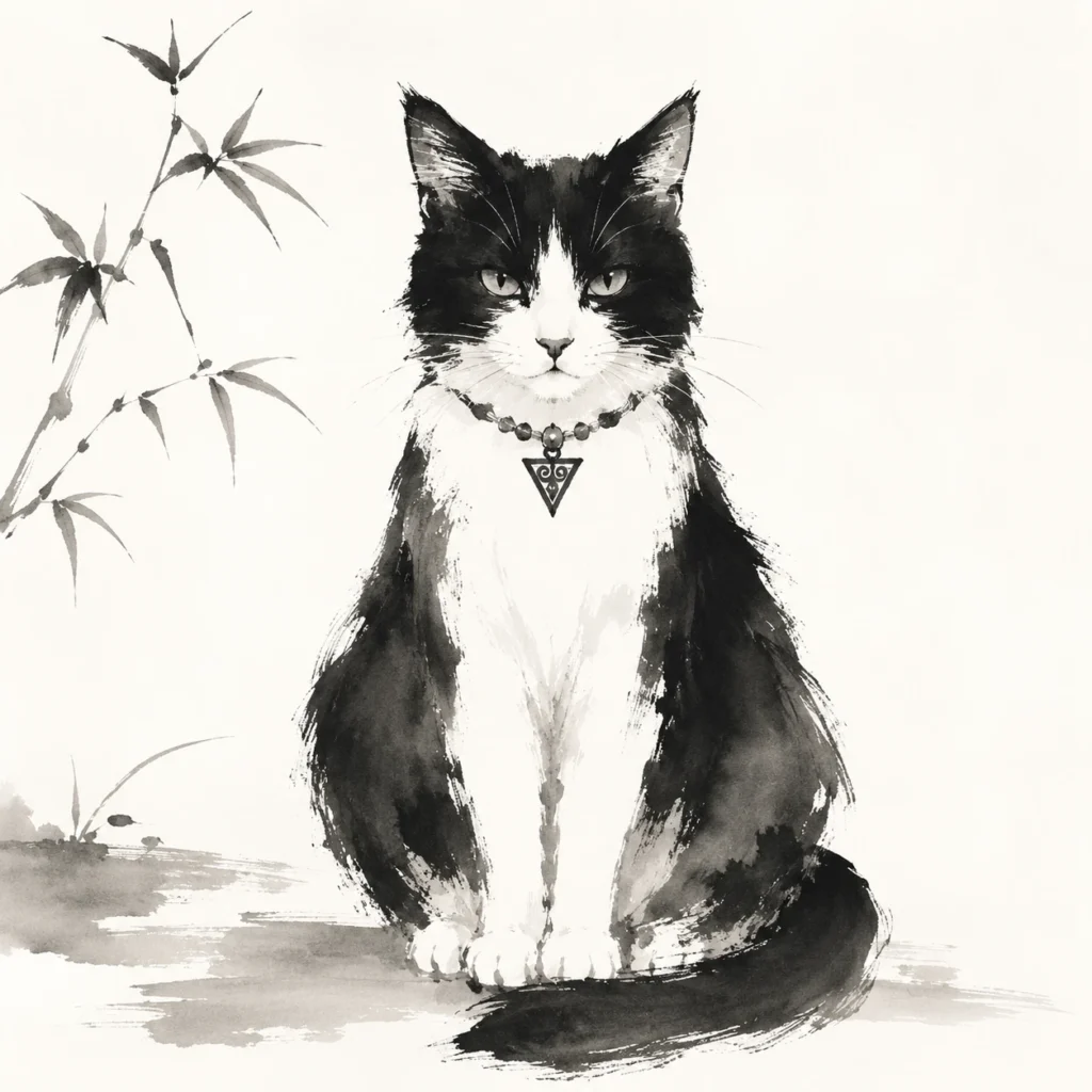 水墨画・墨絵風の猫イラスト｜Pulse AI Prompt Sample