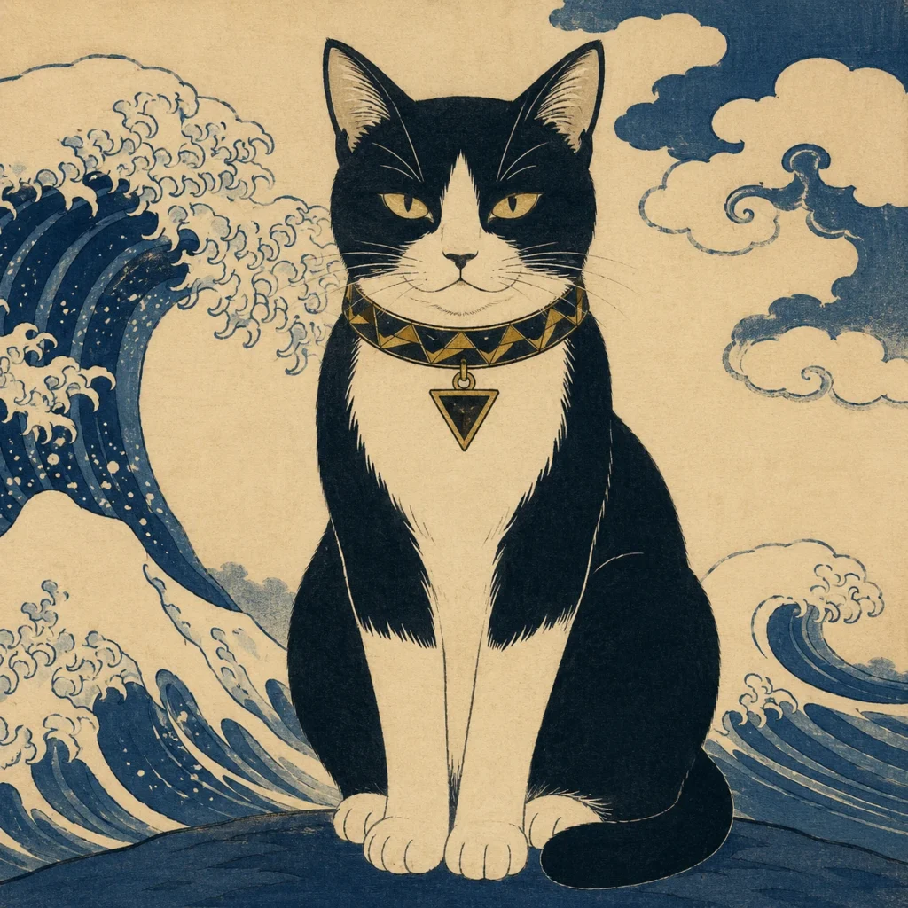 浮世絵風の猫イラスト｜Pulse AI Prompt Sample