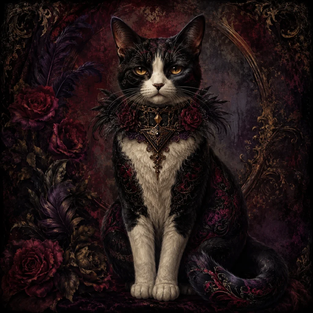 ヴィクトリアンゴシック風の猫イラスト｜Pulse AI Prompt Sample