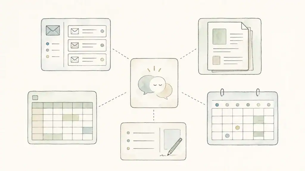 複数カードが一体化した統合ワークスペース構図