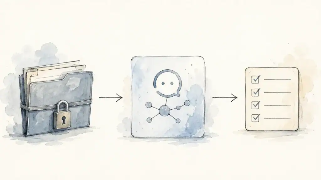 仕事利用前に情報管理を確認する重要性を表すフロー図