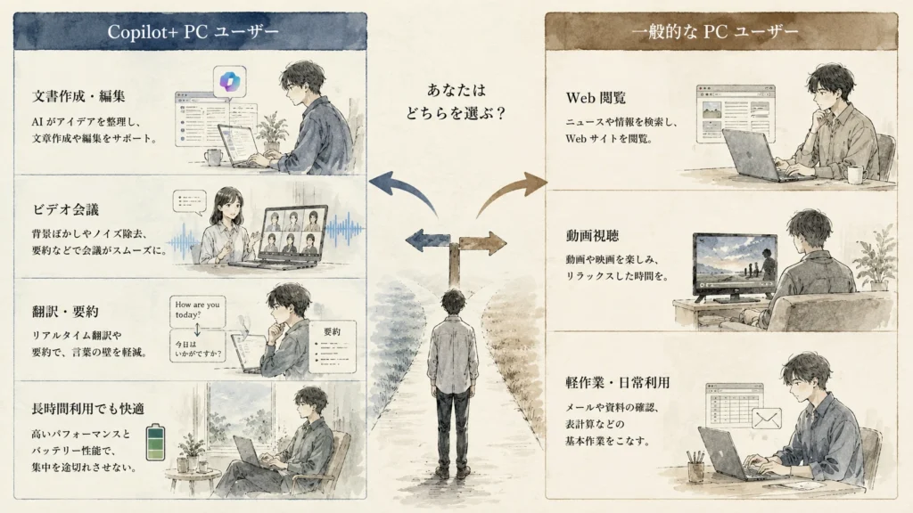 AI PCと普通のPCの選び方分岐チャート