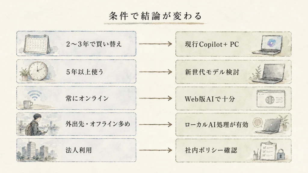 AI PC選択条件別対応図