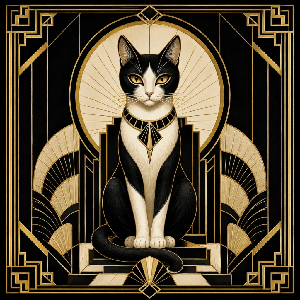 アールデコ風の猫イラスト｜Pulse AI Prompt Sample