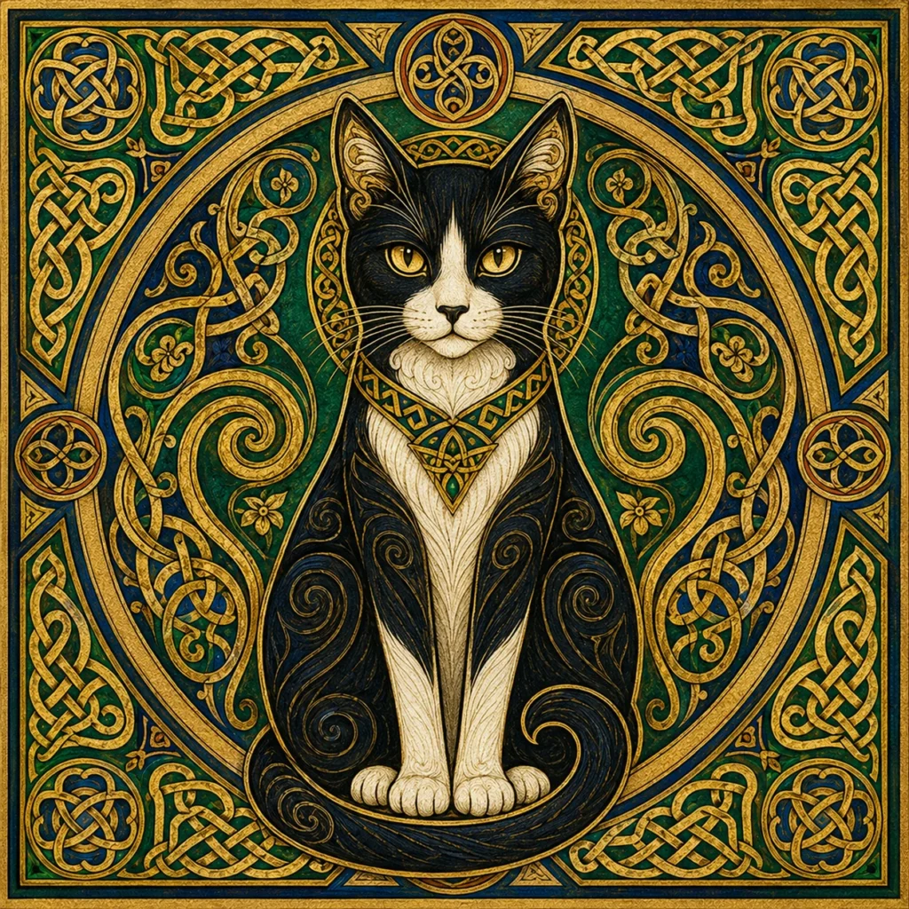 ケルト装飾風の猫イラスト｜Pulse AI Prompt Sample