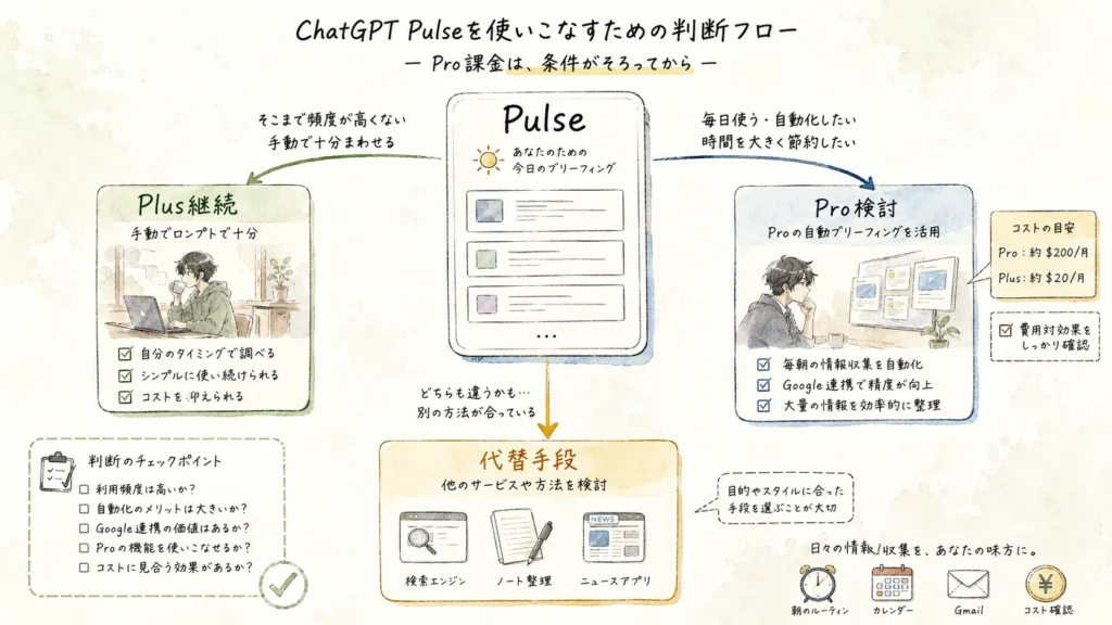 ChatGPT Pulseの課金判断を示すフロー図 ChatGPT Pulseの課金判断を示すフロー図