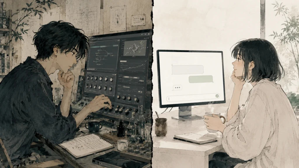 AI Studioが向いている人と向いていない人の比較イラスト AI Studioが向いている人と向いていない人の比較イラスト