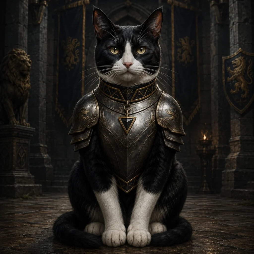 中世騎士・アーマー風の猫イラスト｜Pulse AI Prompt Sample