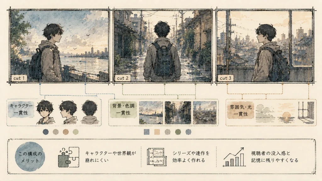 日本語と英語を組み合わせた動画生成AIプロンプト構成図
