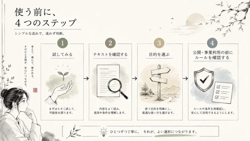 AI画像を無料枠から業務利用まで確認する流れ