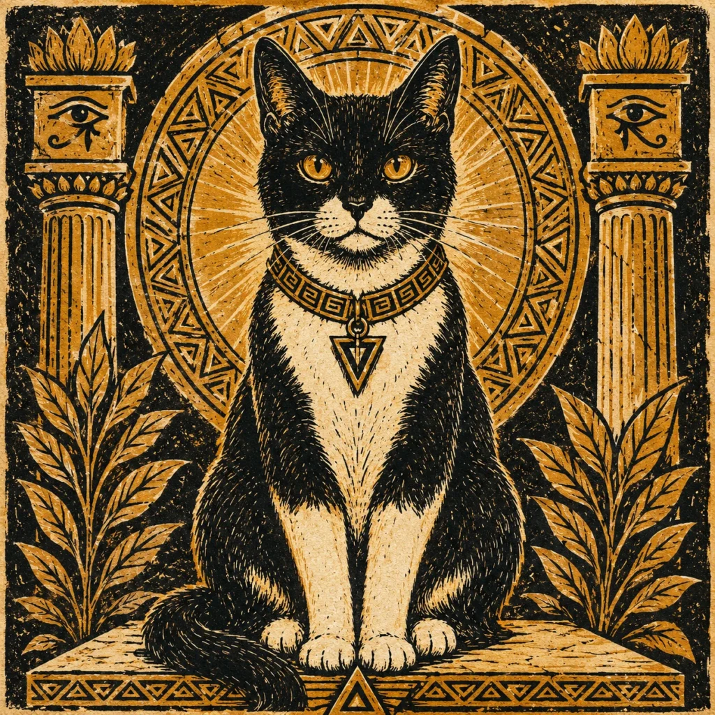 版画風（木版画）の猫イラスト｜Pulse AI Prompt Sample