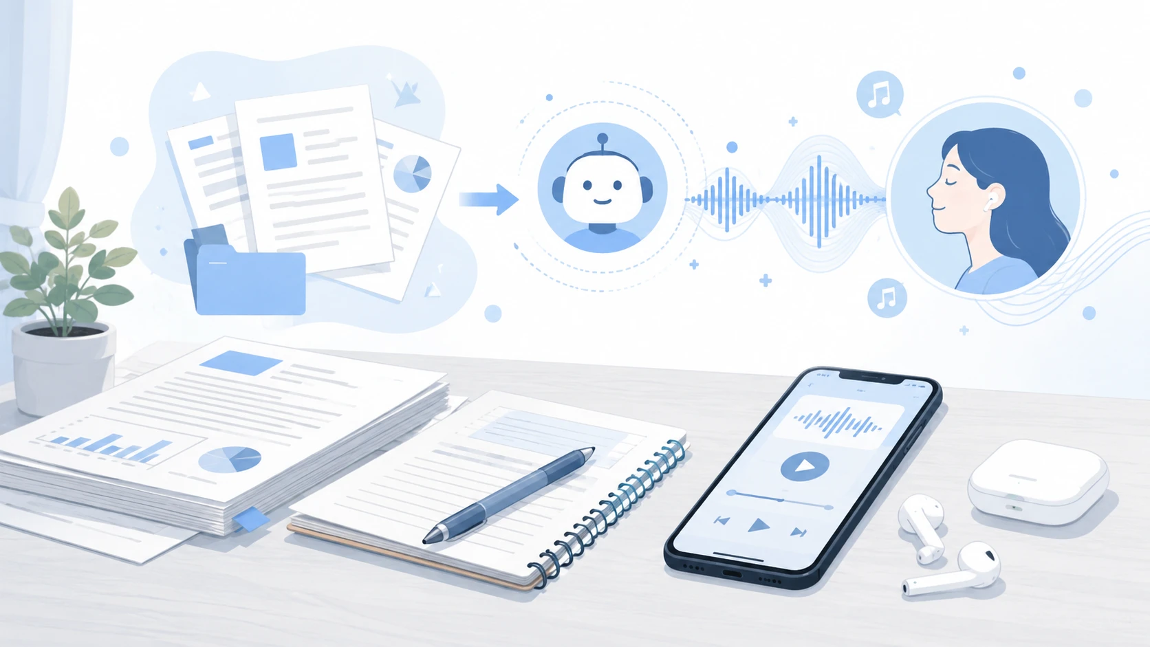 NotebookLMの音声概要で資料を聴いて把握するイメージ